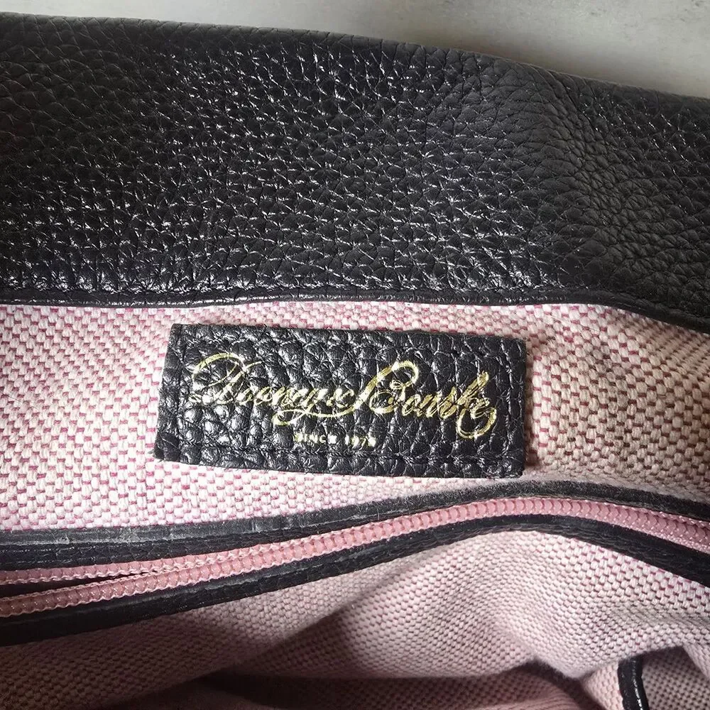 Vtg Dooney & Bourke Lucca Leather Logo Lock Hobo Black Pebbled Gold Hardwear